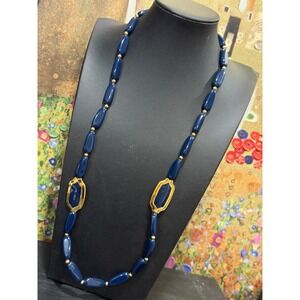 Napier Beaded Necklace Womens 28in Navy Blue Gold Vintage Long Station